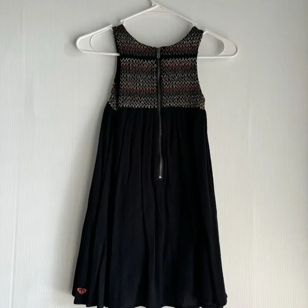 Roxy Black Shirred Dress Multicolored Stitching